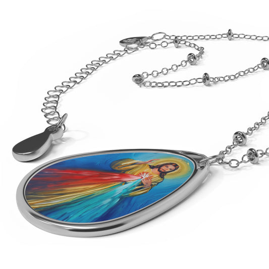 Jesus Divine Mercy Image Pendant with Adjustable Lobster Clasp Necklace
