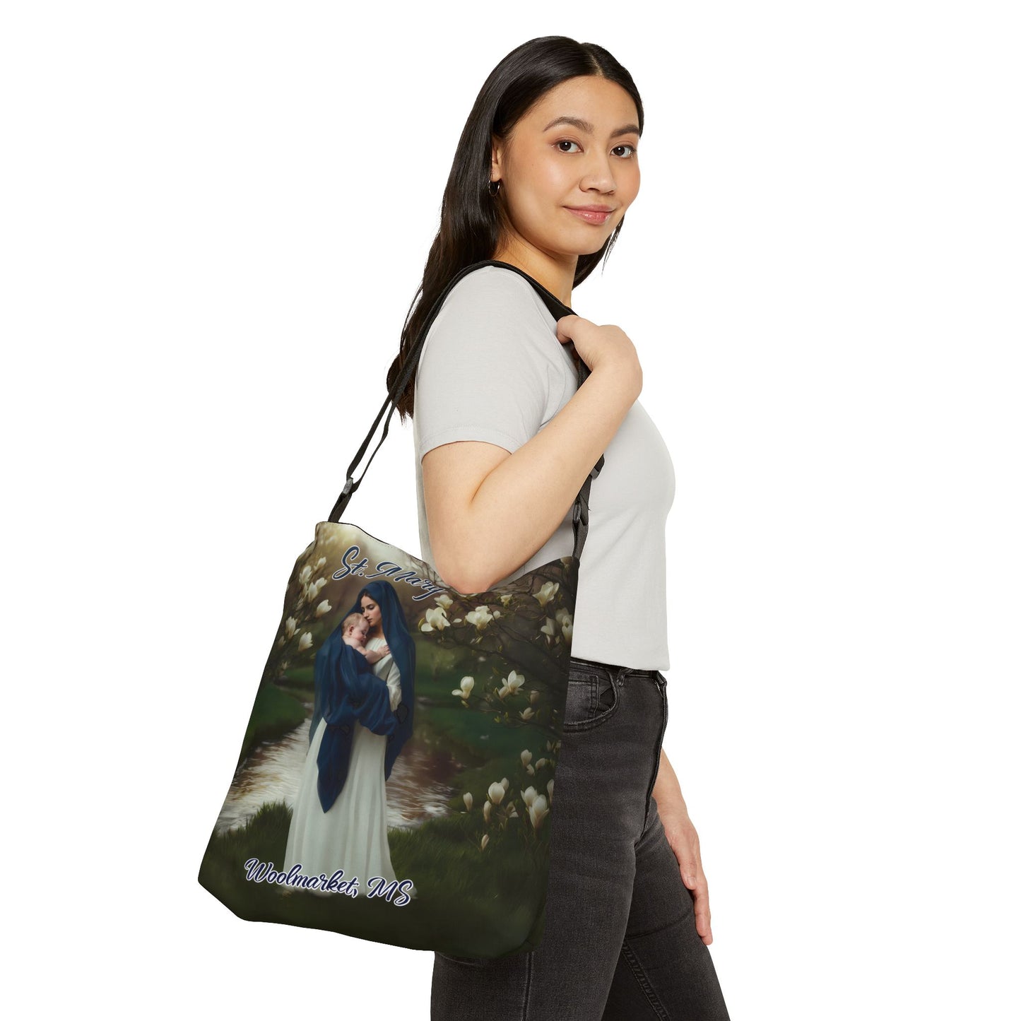 Adjustable Strap Tote St Mary, Woolmarket, MS Biloxi River and Magnolias