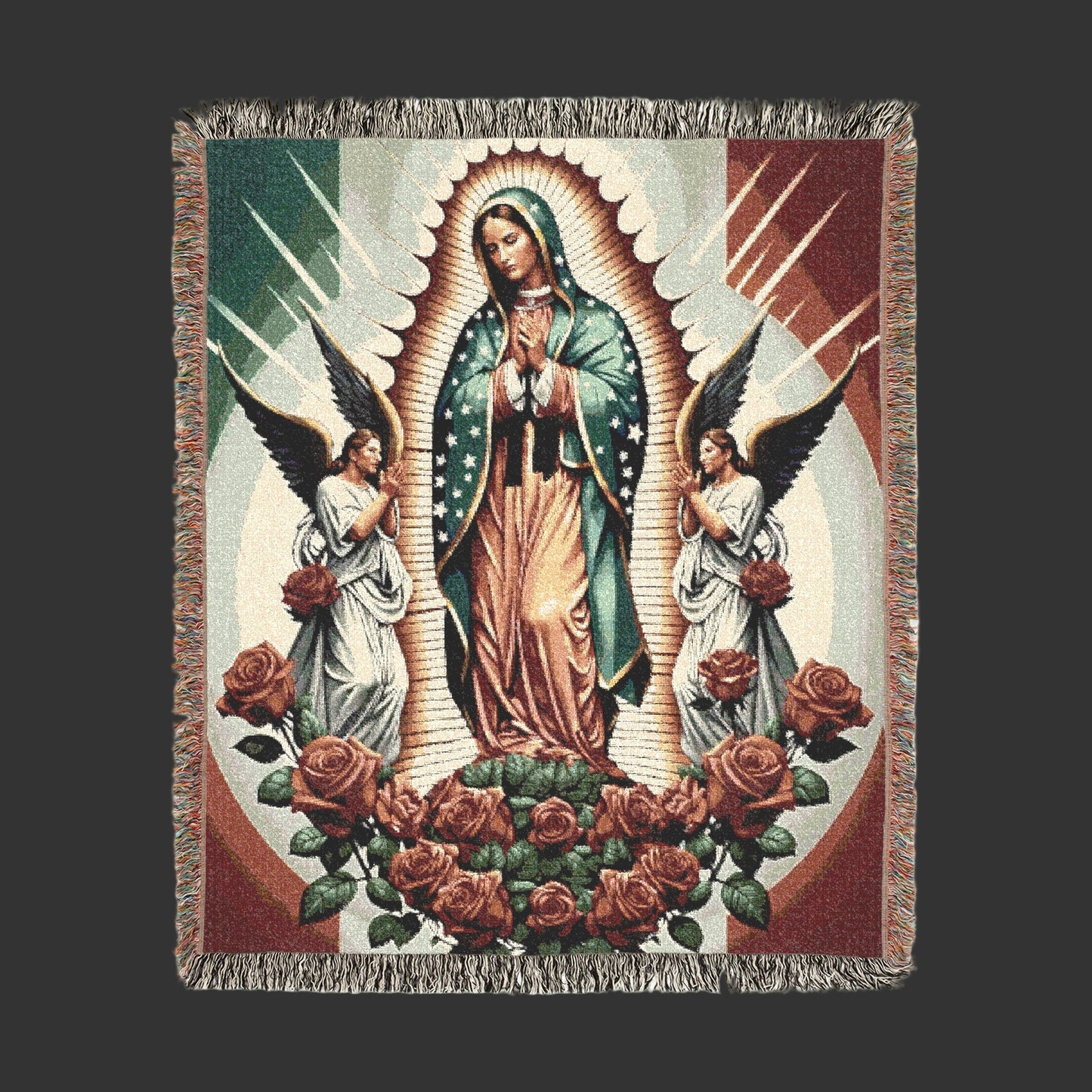 Woven Catholic Blanket Inspired by Our Lady of Guadalupe, Throw, Various Sizes