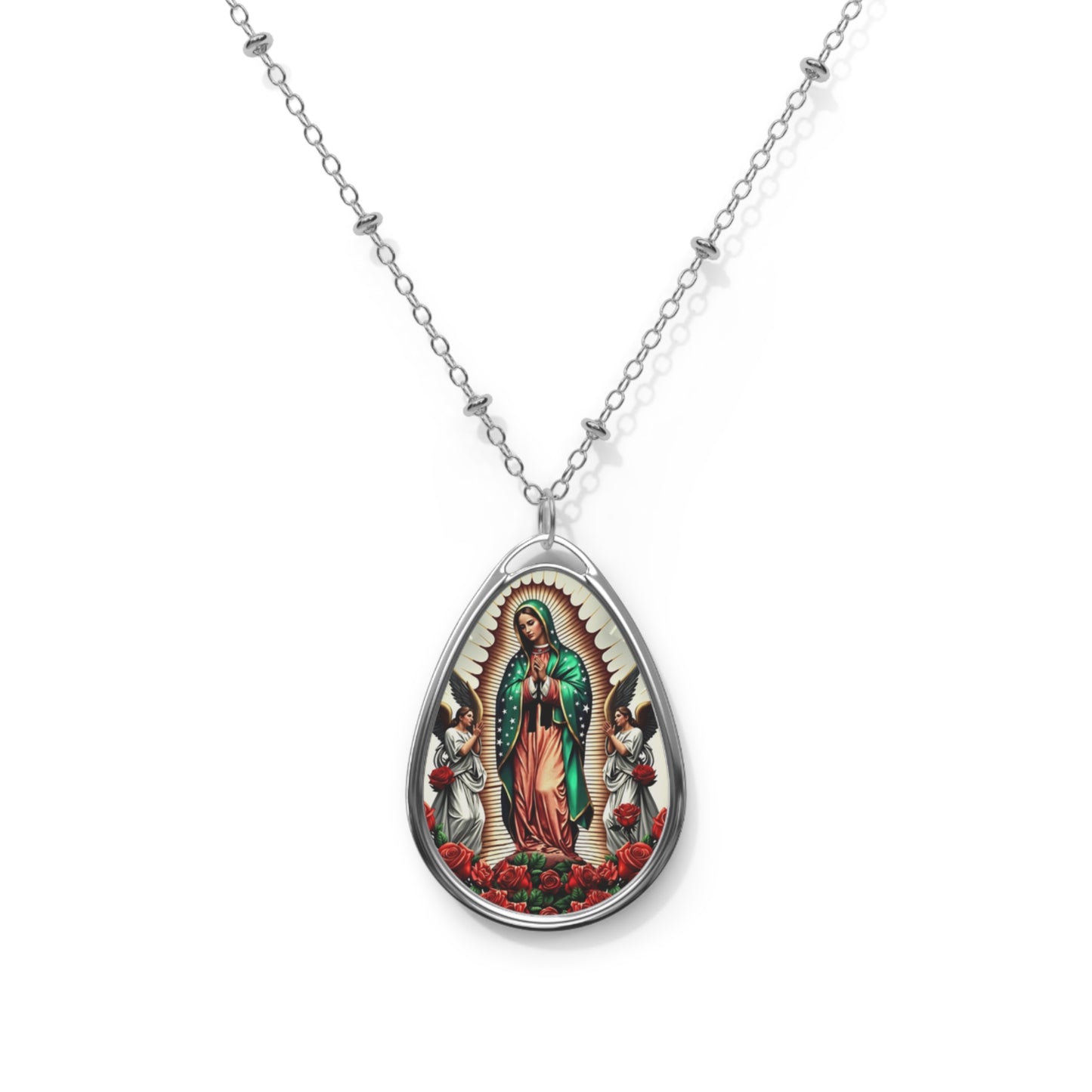 Oval Pendant Necklace - Virgin Mary