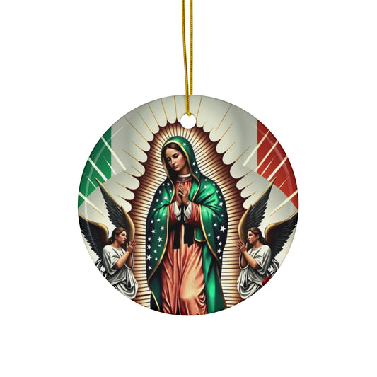 Virgin of Guadalupe Ceramic Circular Christmas Ornament