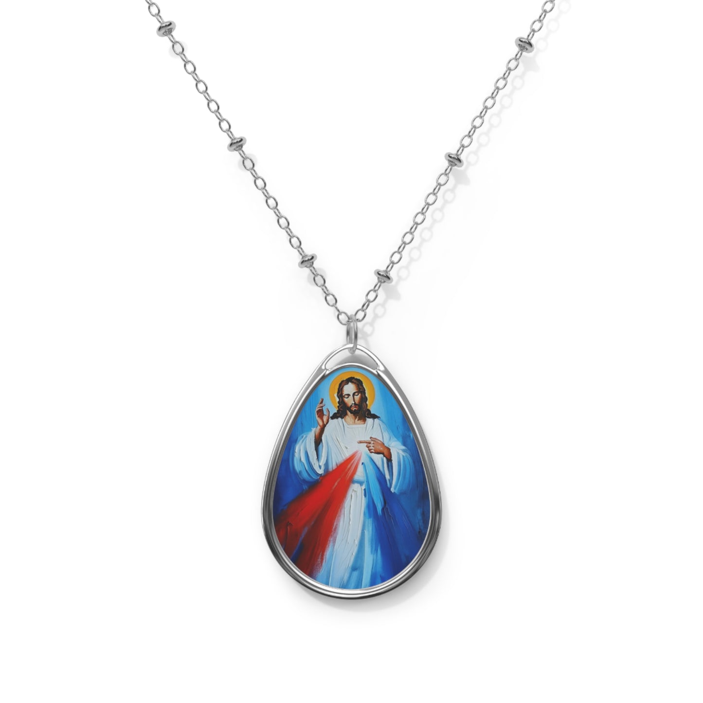 Jesus Divine Mercy Image Pendant with Adjustable Lobster Clasp Necklace