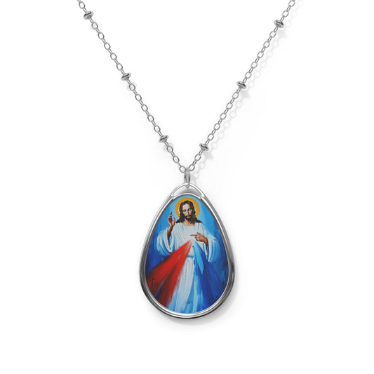 Jesus Divine Mercy Image Pendant with Adjustable Lobster Clasp Necklace