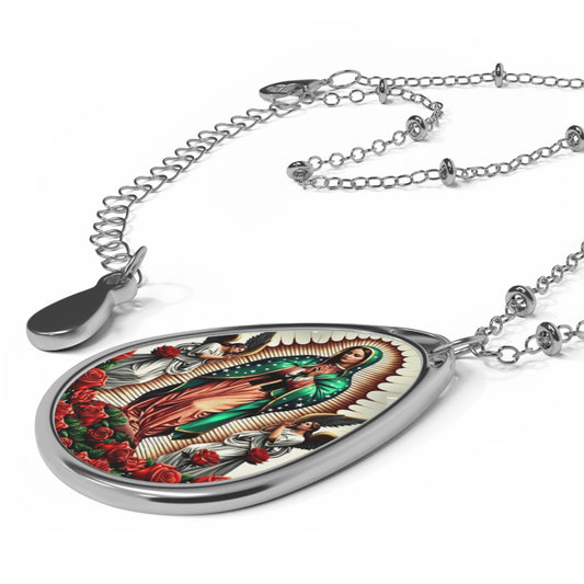 Oval Pendant Necklace - Virgin Mary