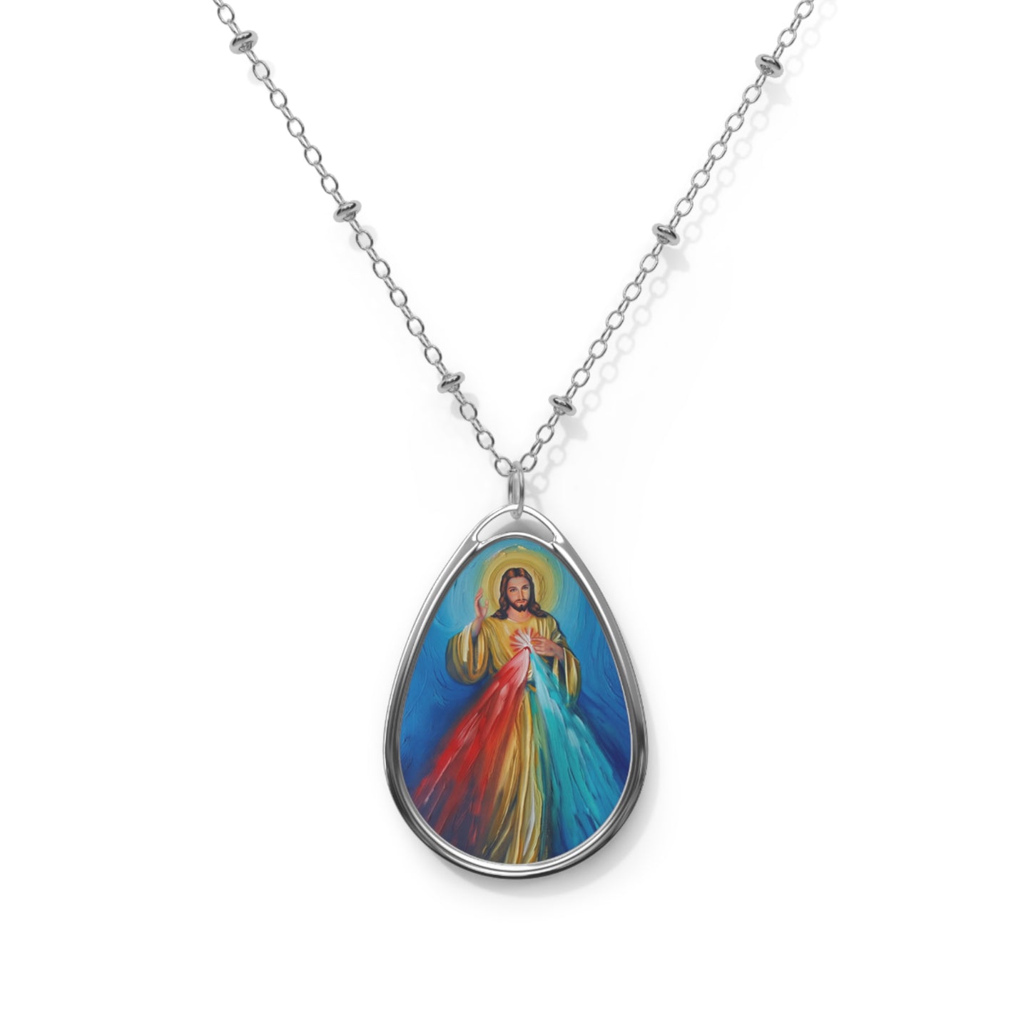 Jesus Divine Mercy Image Pendant with Adjustable Lobster Clasp Necklace