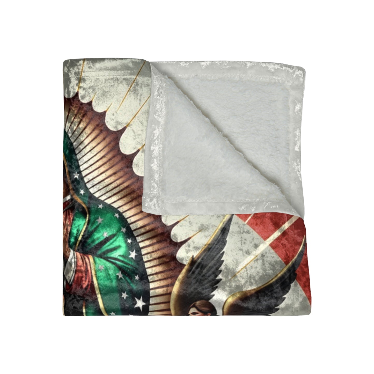 Luxurious Crushed Velvet Virgin of Guadalupe Inspired Blanket | Marian Devotion Throw 50x60" Prayer Cozy, Catholic