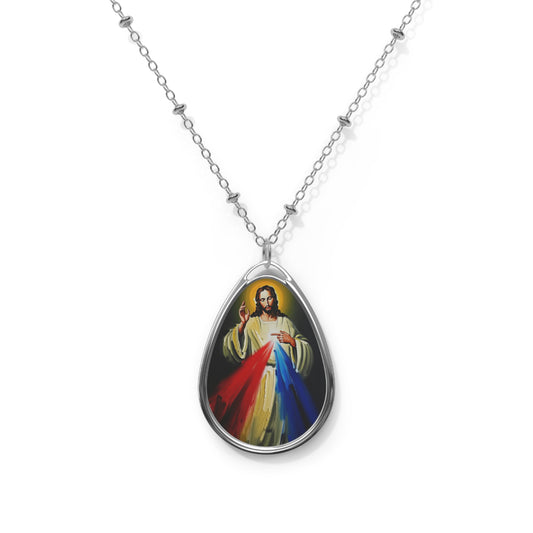 Jesus Divine Mercy Image Pendant with Adjustable Lobster Clasp Necklace