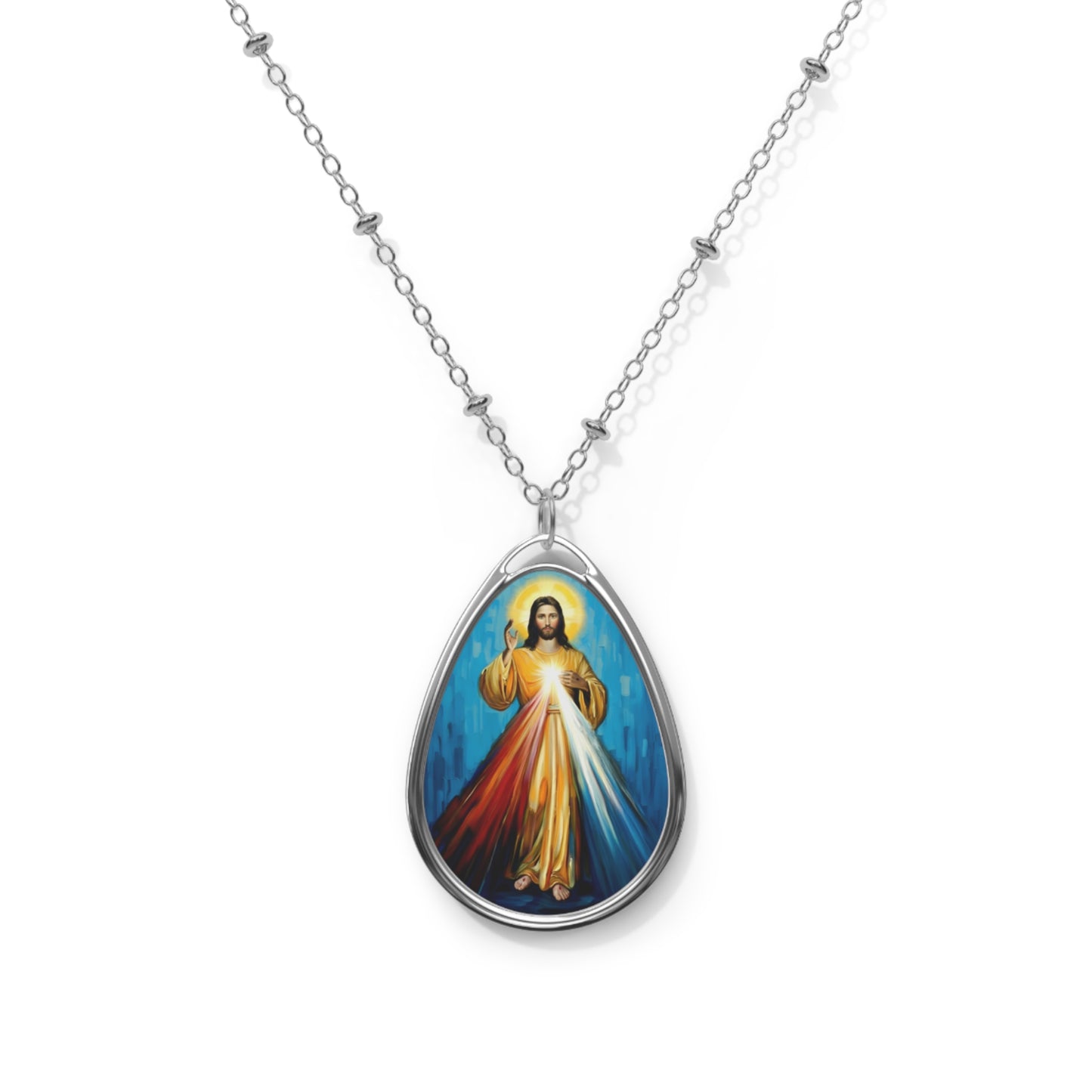 Jesus Divine Mercy Image Pendant with Adjustable Lobster Clasp Necklace