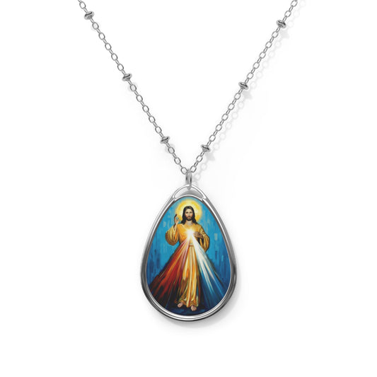 Jesus Divine Mercy Image Pendant with Adjustable Lobster Clasp Necklace