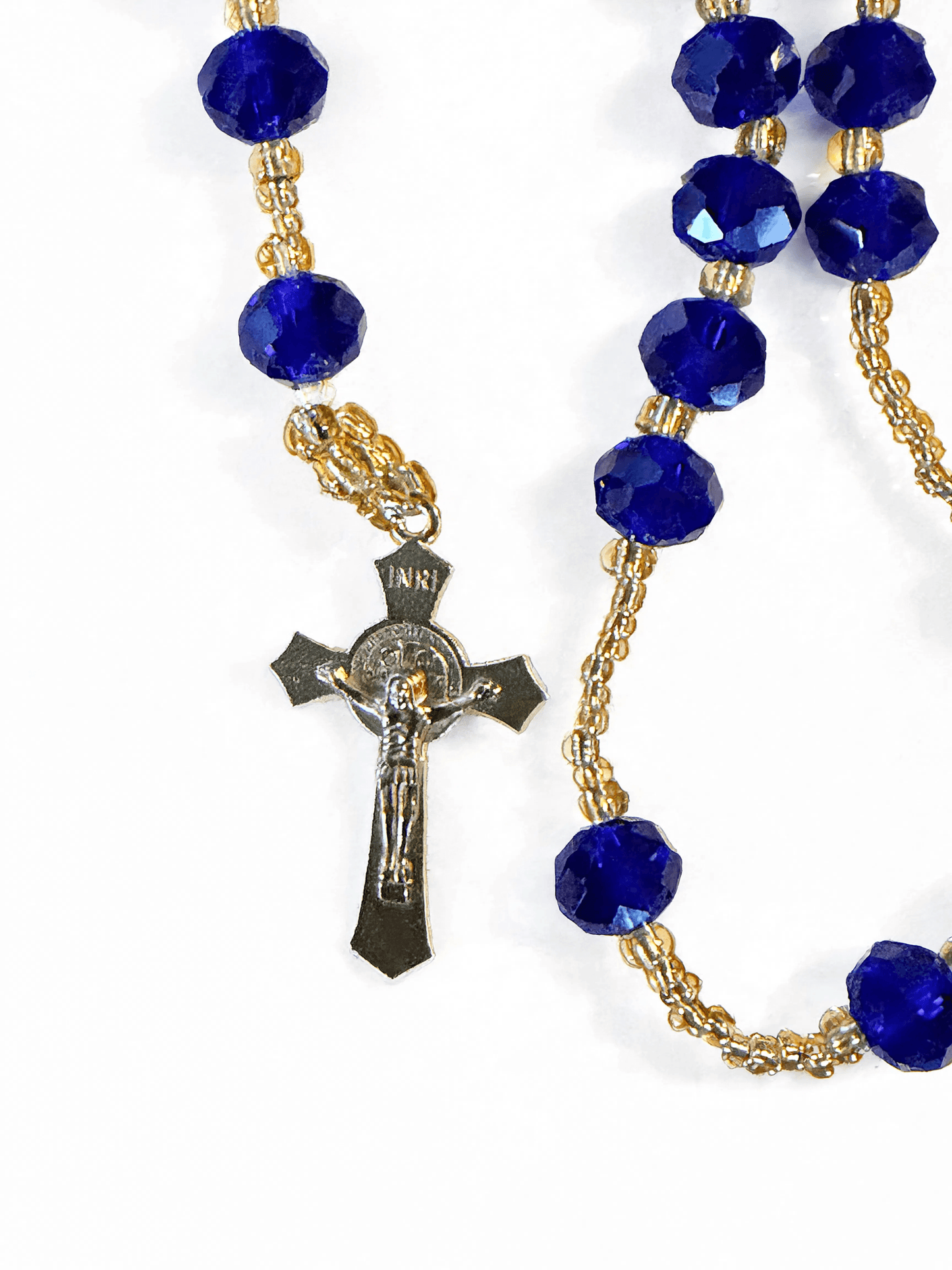 Handmade Our Lady of Guadalupe Rosary in Royal Blue and Gold Colors