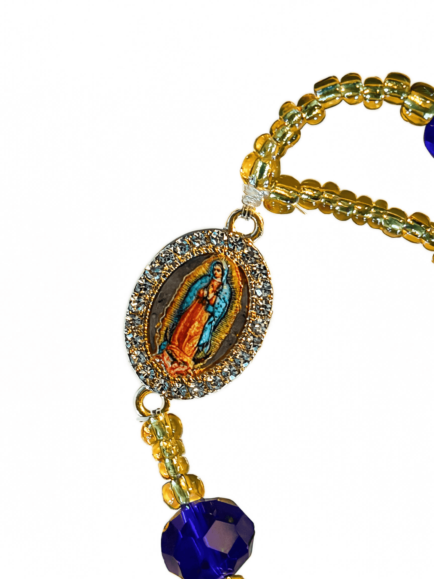 Handmade Our Lady of Guadalupe Rosary in Royal Blue and Gold Colors