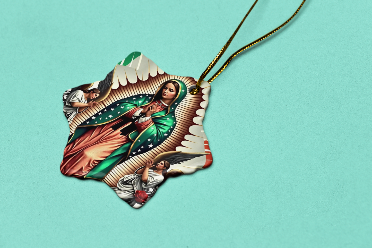 Catholic Christmas Tree Ornament Our Lady of Guadalupe Inspired, Snowflake Ornament