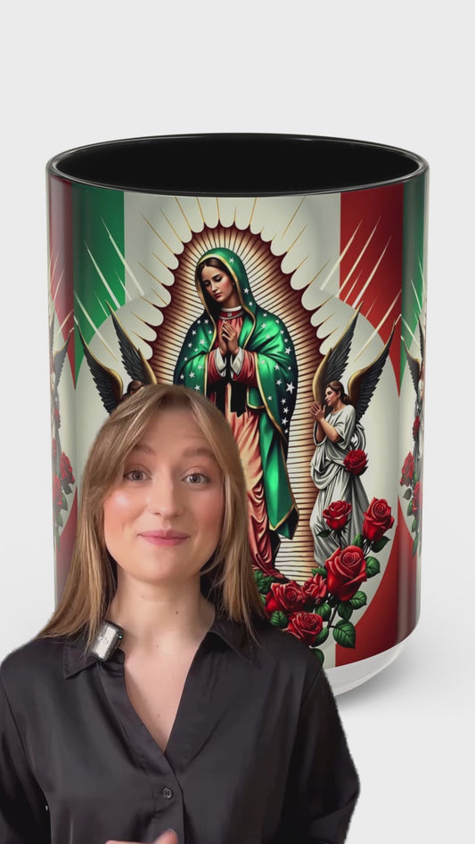 Catholic Coffee Mug,  15oz Ceramic Cup, Our Lady of Guadalupe Inspired