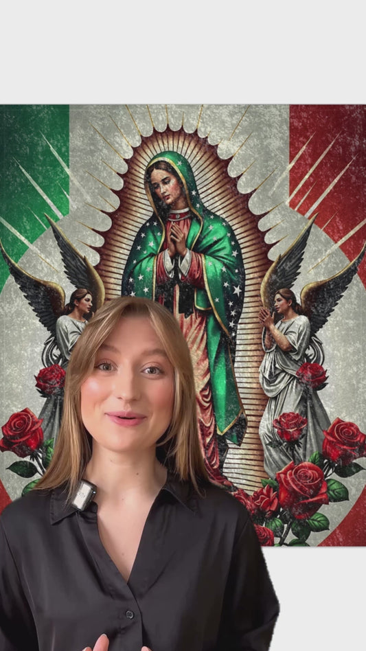 Luxurious Crushed Velvet Virgin of Guadalupe Inspired Blanket | Marian Devotion Throw 50x60" Prayer Cozy, Catholic