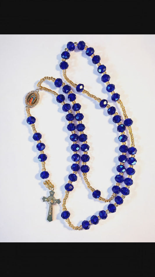 Handmade Our Lady of Guadalupe Rosary in Royal Blue and Gold Colors